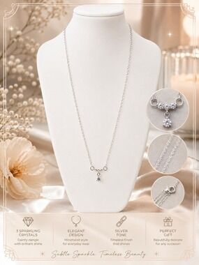 Silver Tone Clear Crystal Y-Drop Pendant Necklace